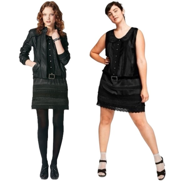 ANNA SUI x TARGET DROP WAIST INKY BLUE BLACK COQUETTE VELVET LACE SHIFT DRESS - Picture 2 of 14